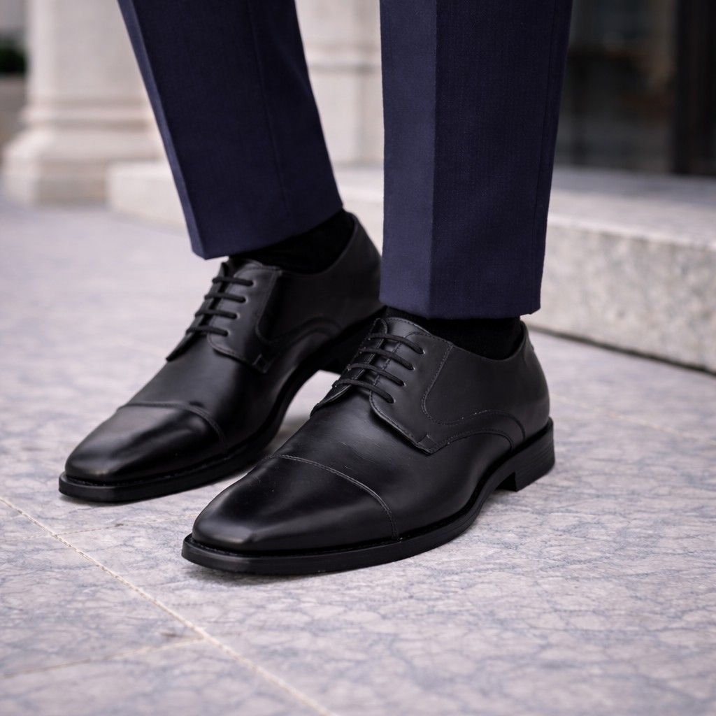 Black Cap Toe Derby Shoes - Image 3